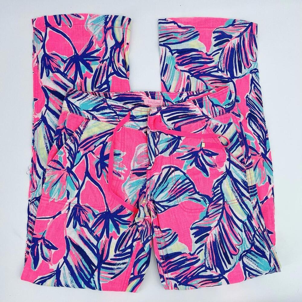 Lilly Pulitzer Galley Linen Pant ~ Tiki Pink/Cabana Crazed ~ Sz 0